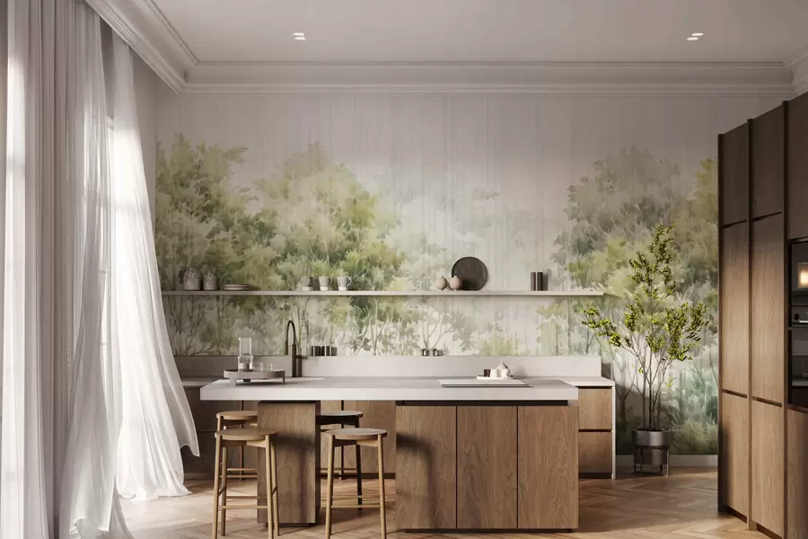 murais de parede Floresta frondosa e linhas w05442