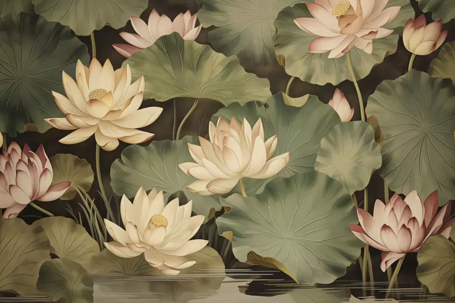 murais de parede Flores de lótus vintage w05445