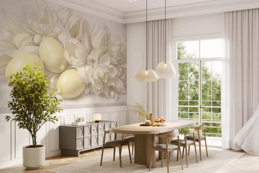 murais de parede Um delicado bouquet floral com limões w05449