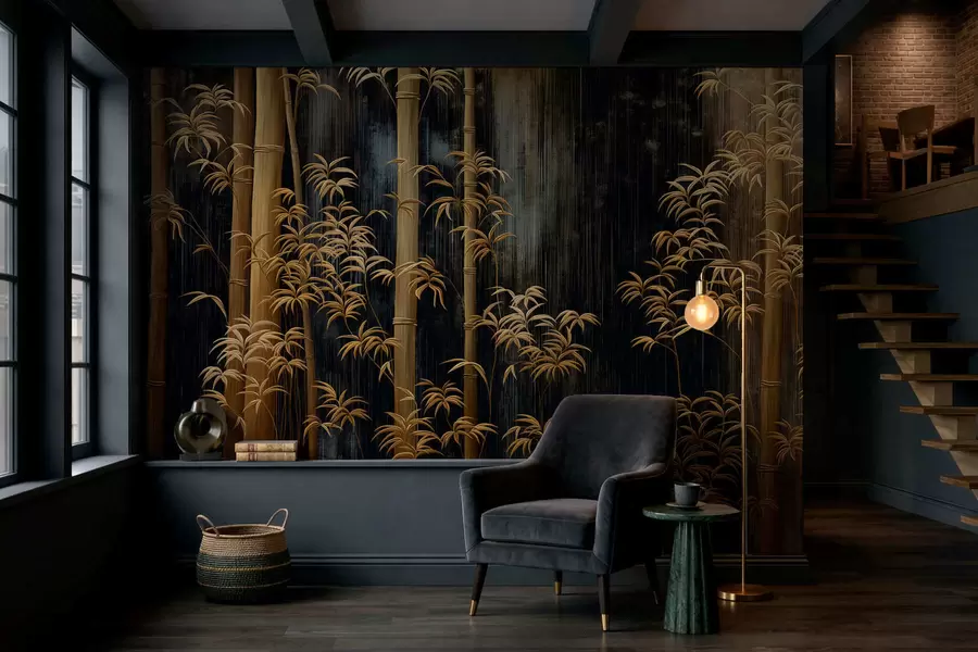 murais de parede Bambu escuro sobre fundo preto w05120