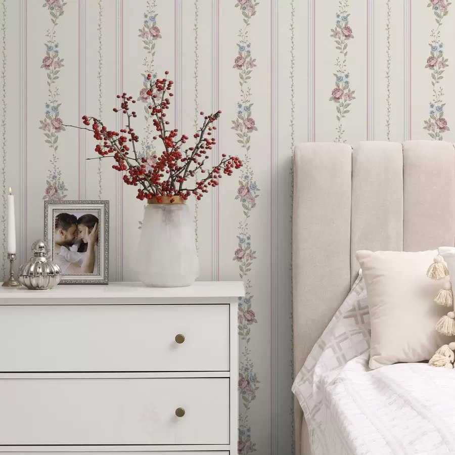 murais de parede Padrão floral às riscas em tons suaves a01130