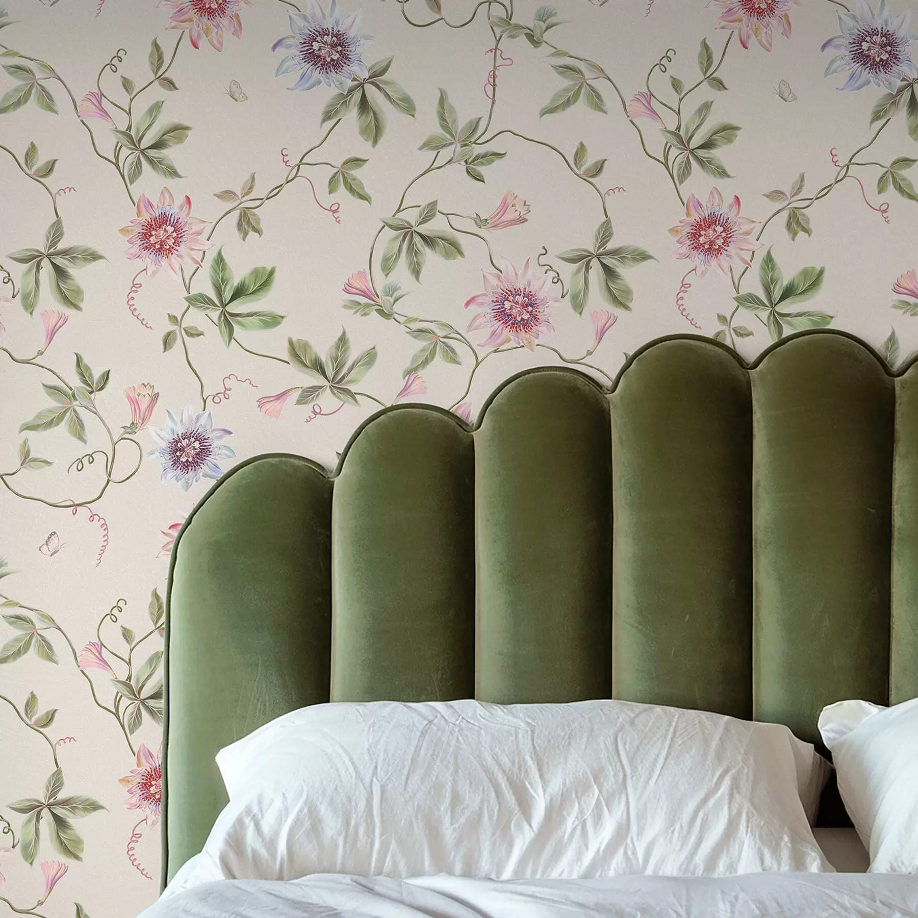 murais de parede Padrão com flores exóticas e trepadeiras a01131