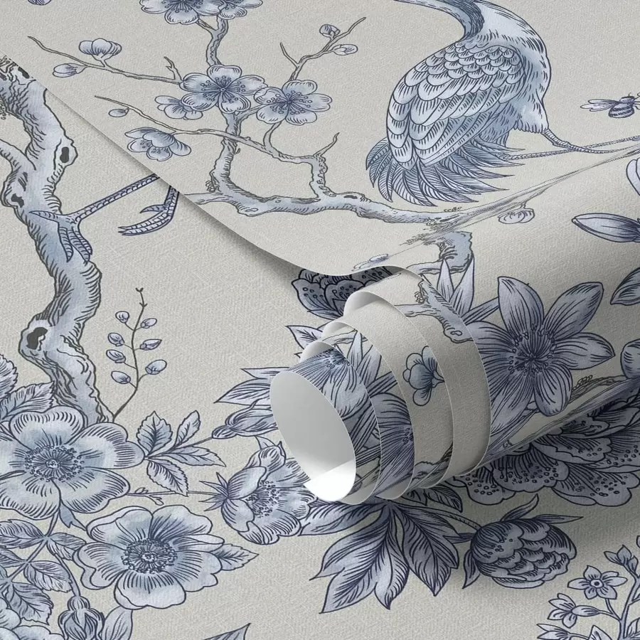 murais de parede Ornamento floral azul com pássaro e ramos a01132