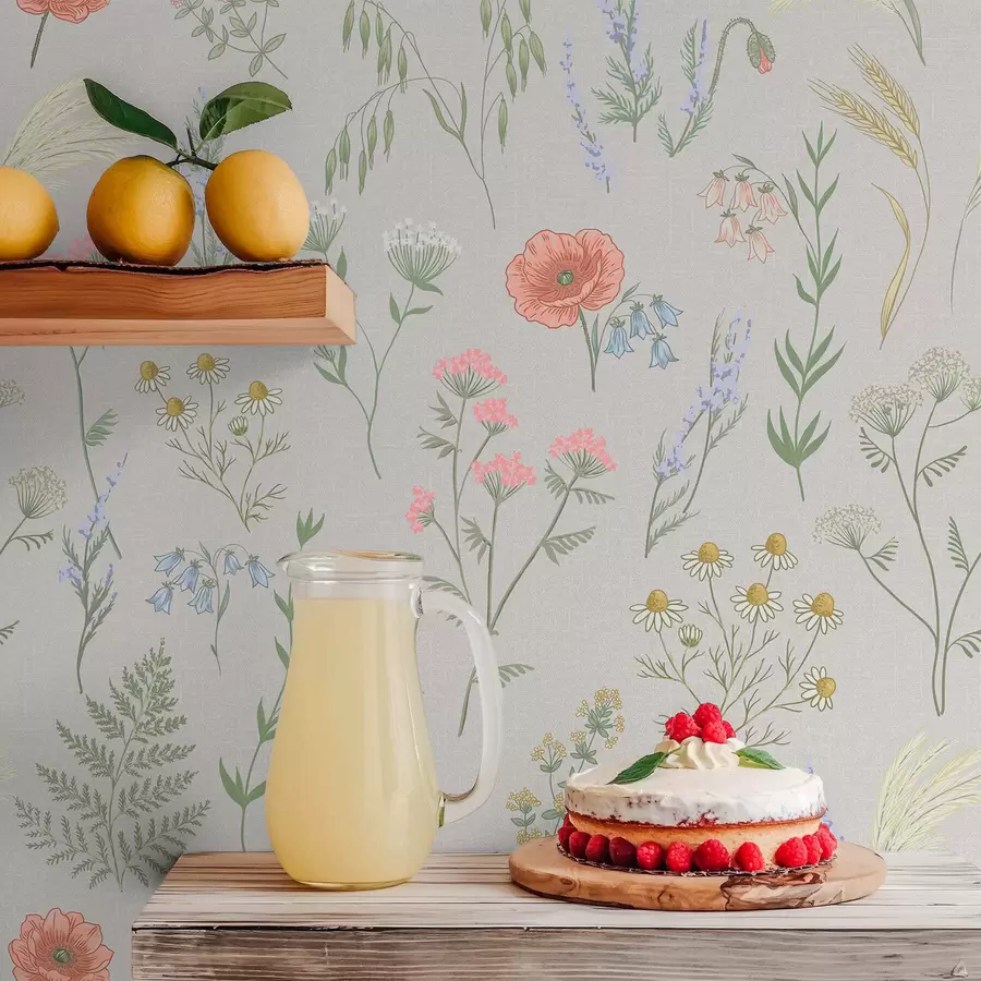 murais de parede Padrão delicado de flores silvestres sobre um fundo claro a01152
