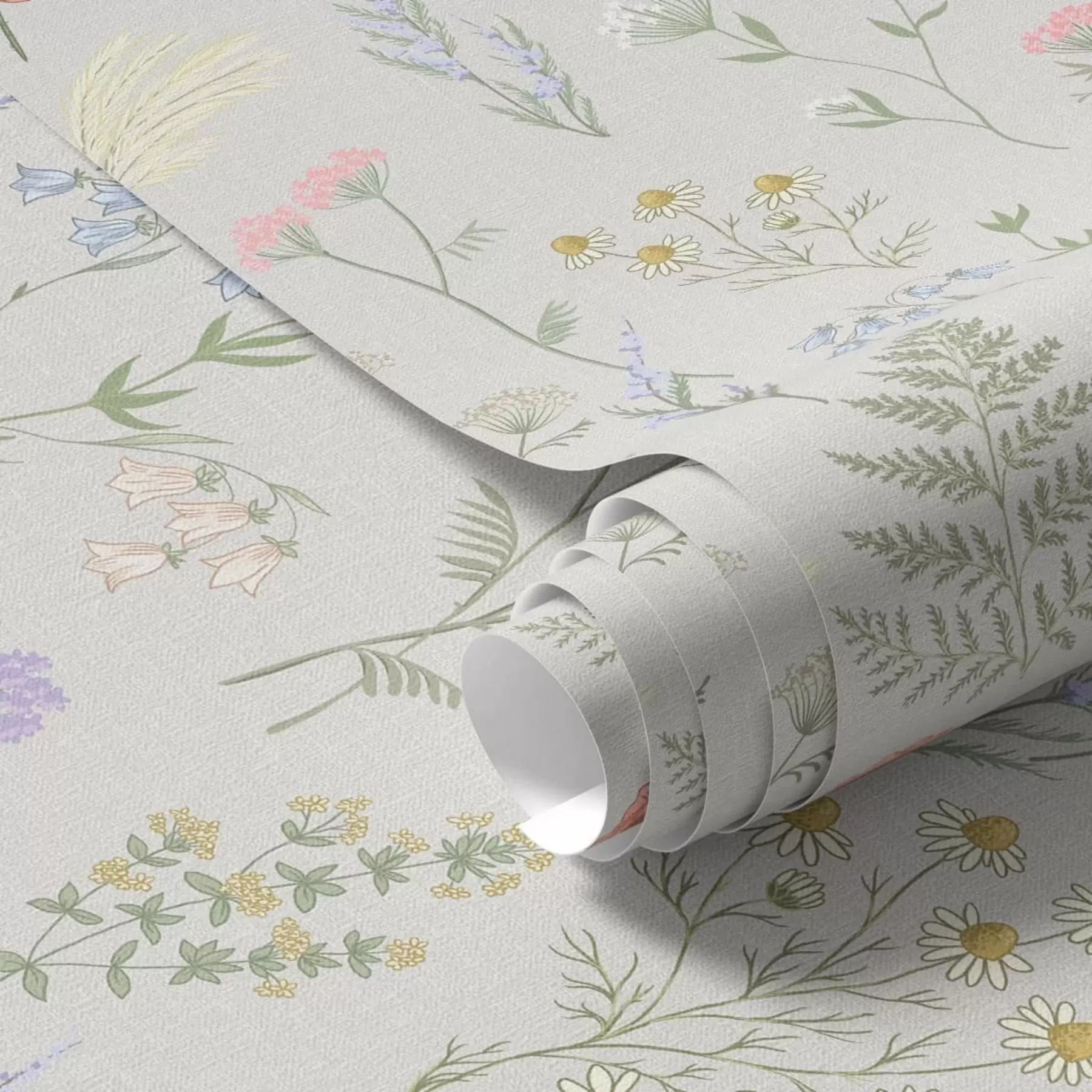 murais de parede Padrão delicado de flores silvestres sobre um fundo claro a01152