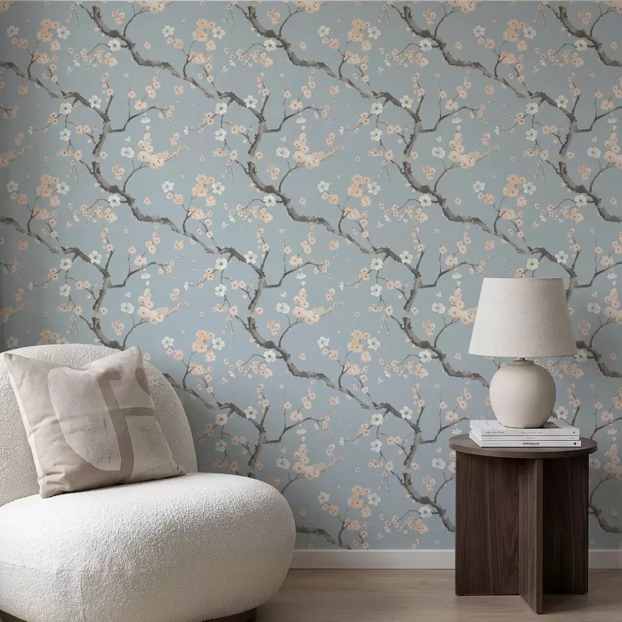 murais de parede Ramos com flores sobre fundo azul a01155