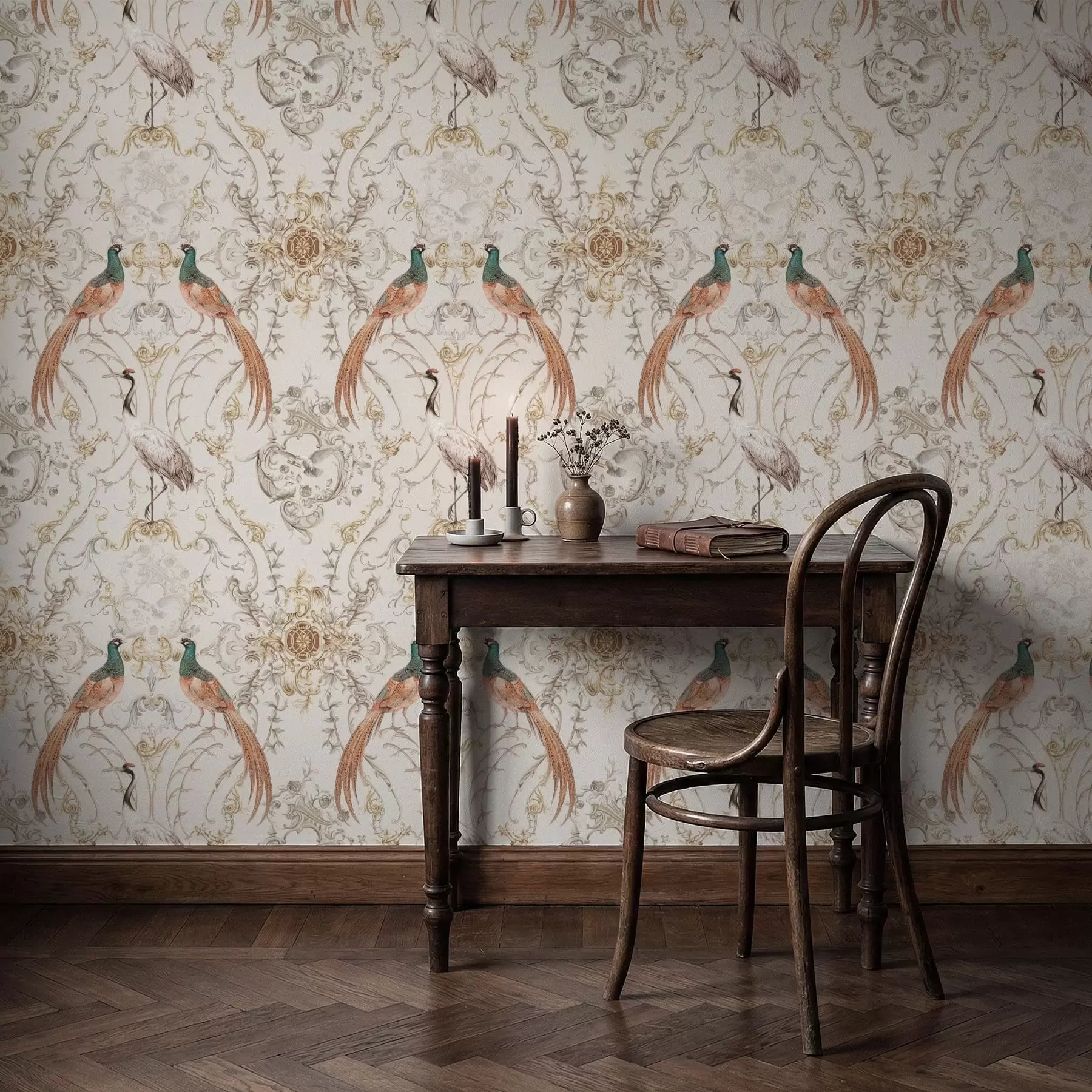 murais de parede Padrão decorativo com pássaros e motivos a01156