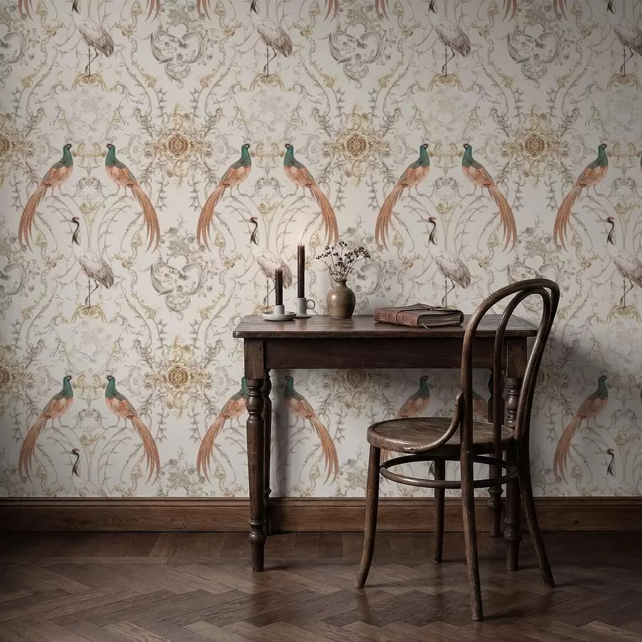 murais de parede Padrão decorativo com pássaros e motivos a01156