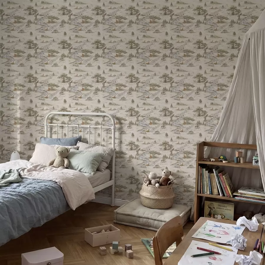 murais de parede Ilustração da natureza com animais e um rio a01157