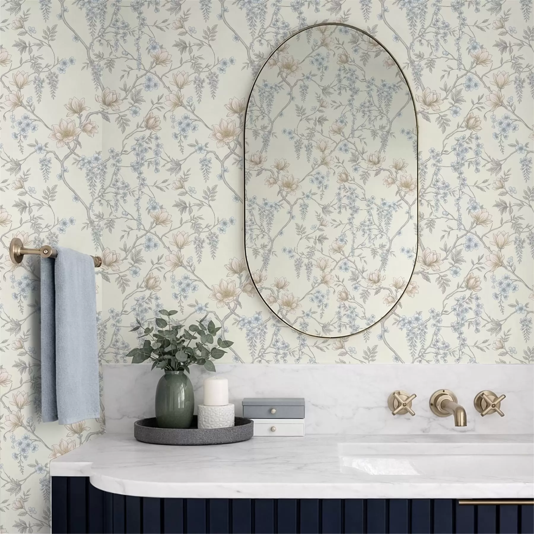 murais de parede Padrão floral delicado com ramos e flores a01159