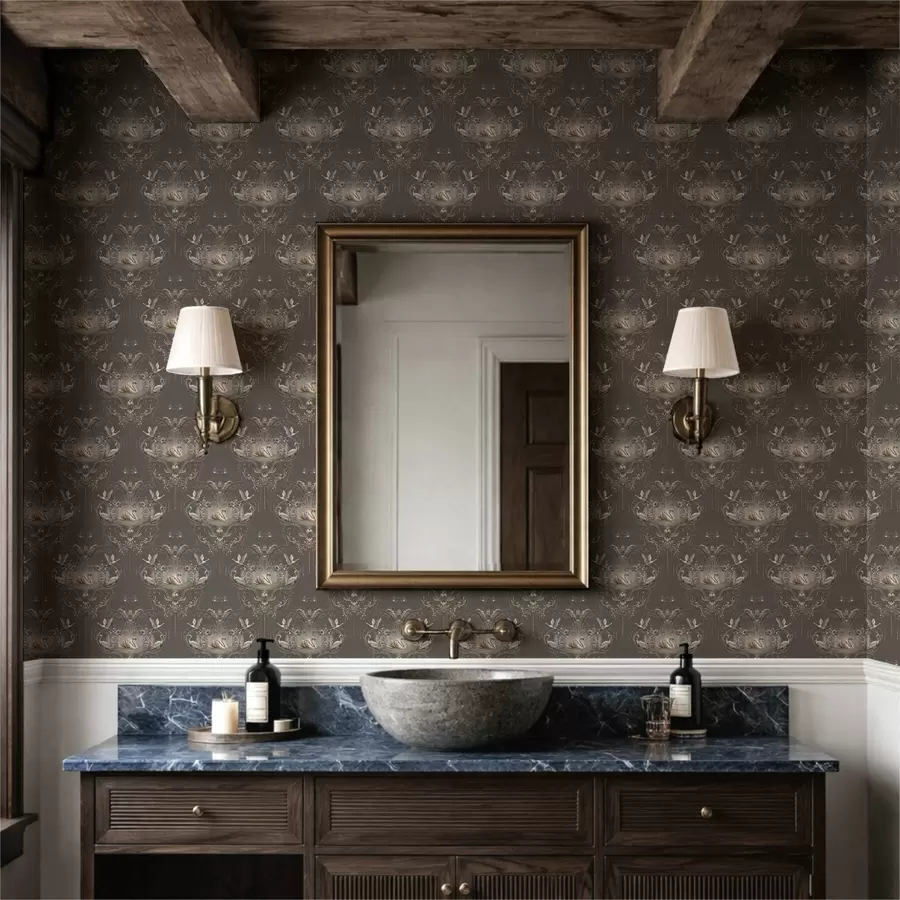 murais de parede Ornamento com cisnes e pássaros em estilo clássico a01161