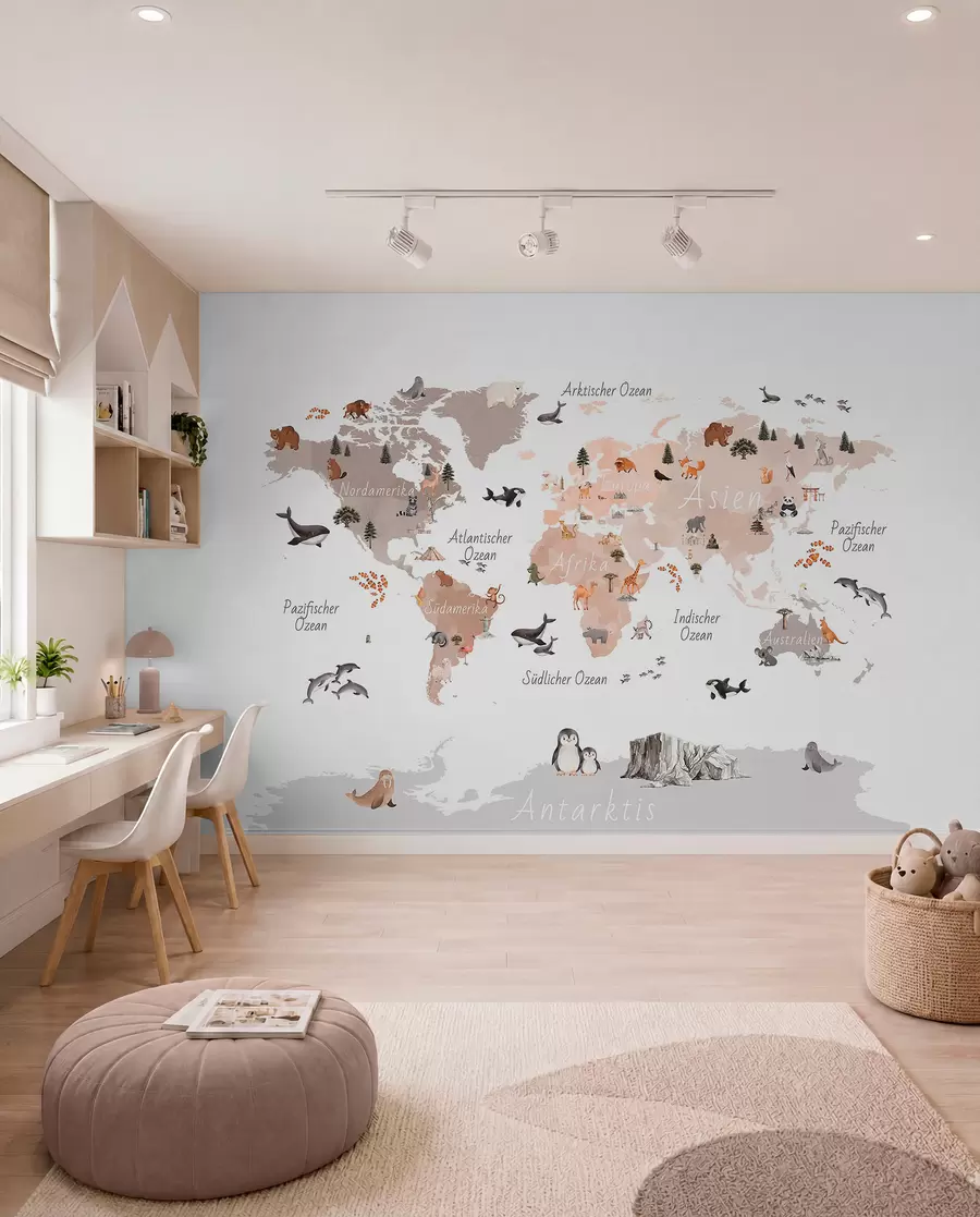 murais de parede Mapa de fauna bege em alemão c00009dev3