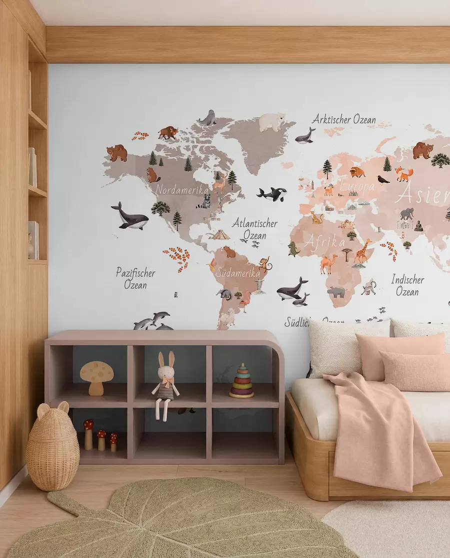 murais de parede Mapa de fauna bege em alemão c00009dev3