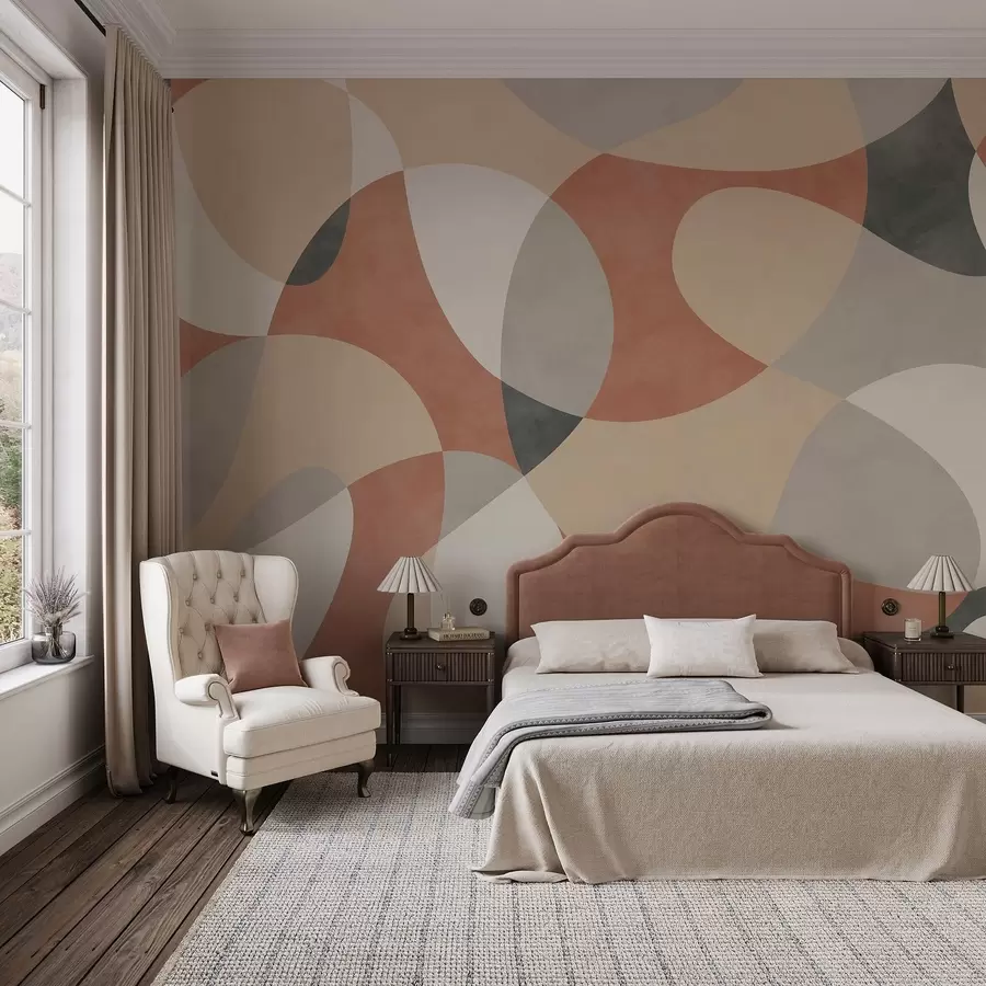 murais de parede Padrão abstrato com formas arredondadas em tons quentes w05149v1