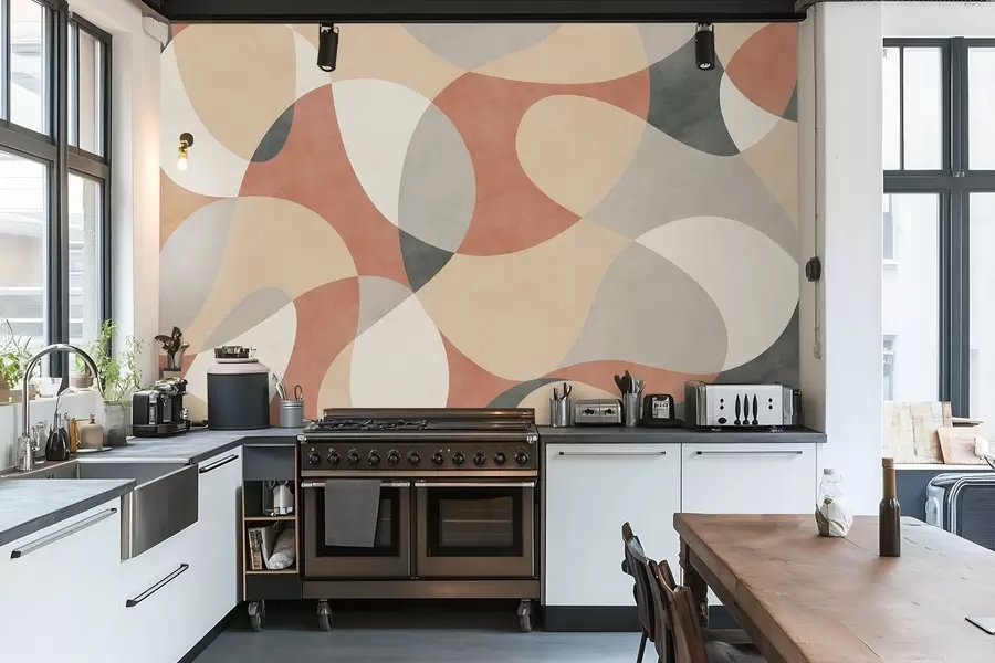 murais de parede Padrão abstrato com formas arredondadas em tons quentes w05149v1