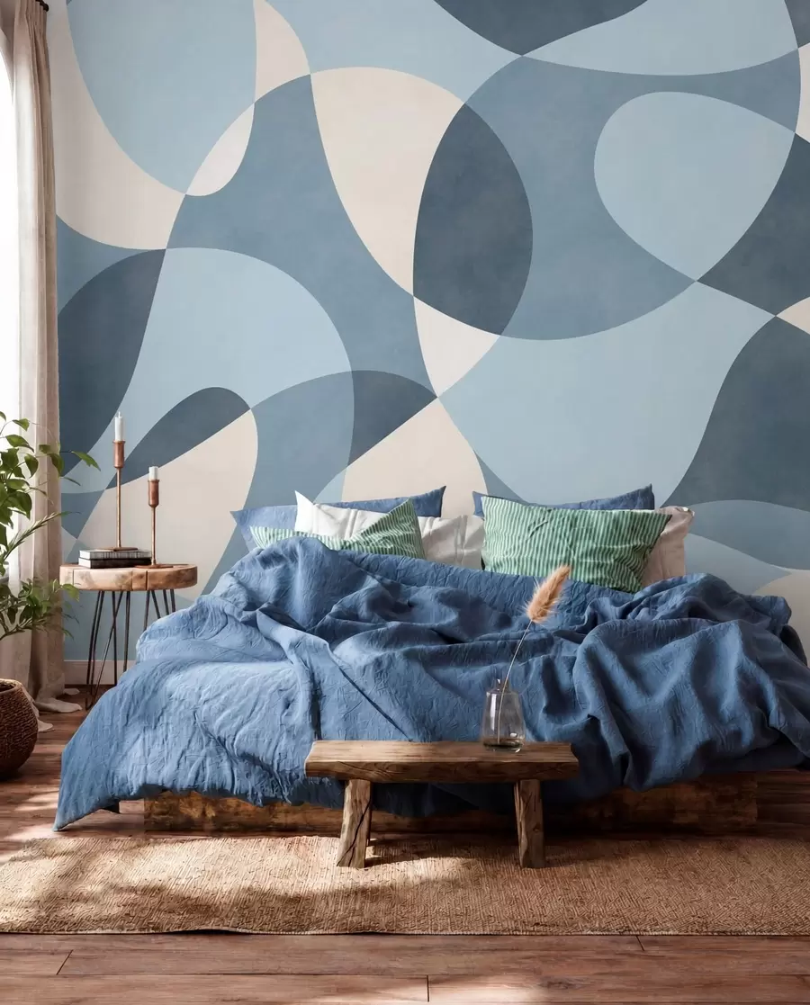 murais de parede Padrão abstrato com formas arredondadas em tons de azul w05149v2