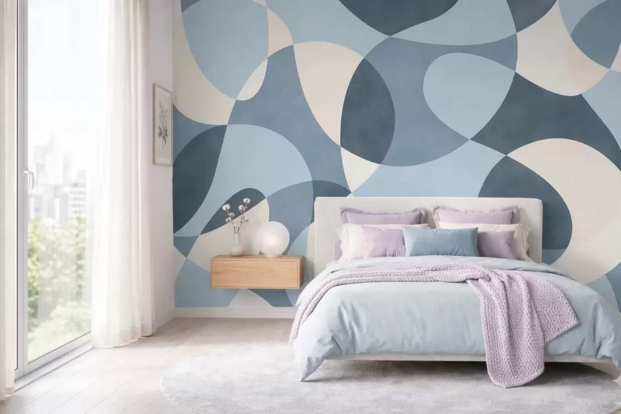 murais de parede Padrão abstrato com formas arredondadas em tons de azul w05149v2
