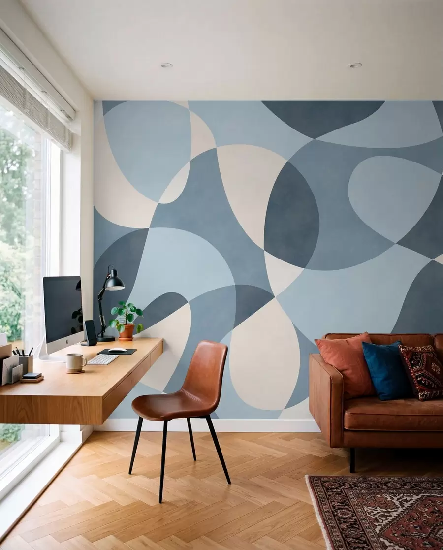 murais de parede Padrão abstrato com formas arredondadas em tons de azul w05149v2