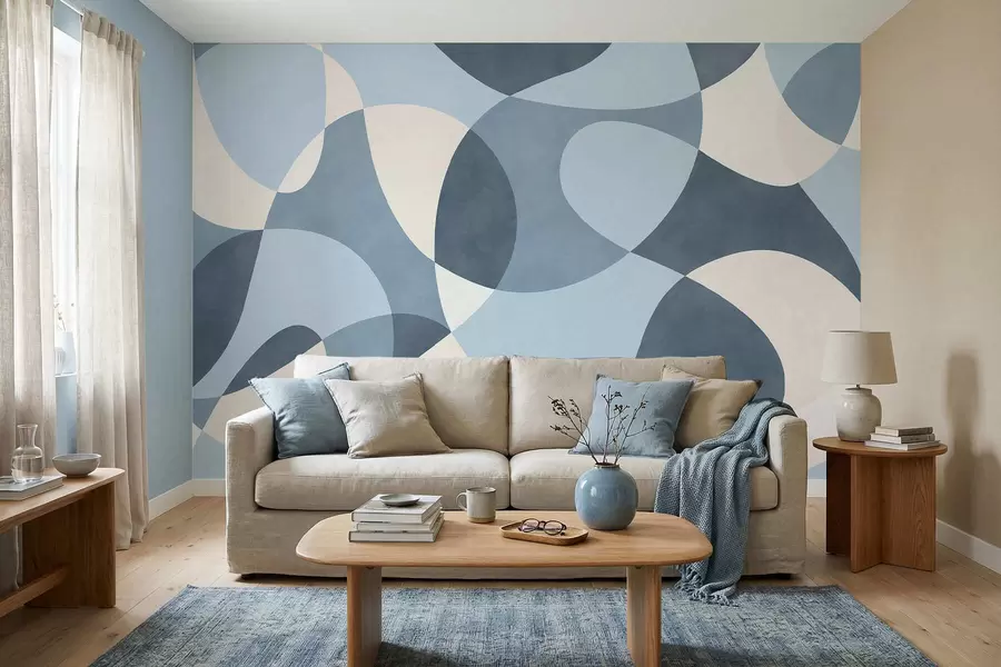 murais de parede Padrão abstrato com formas arredondadas em tons de azul w05149v2