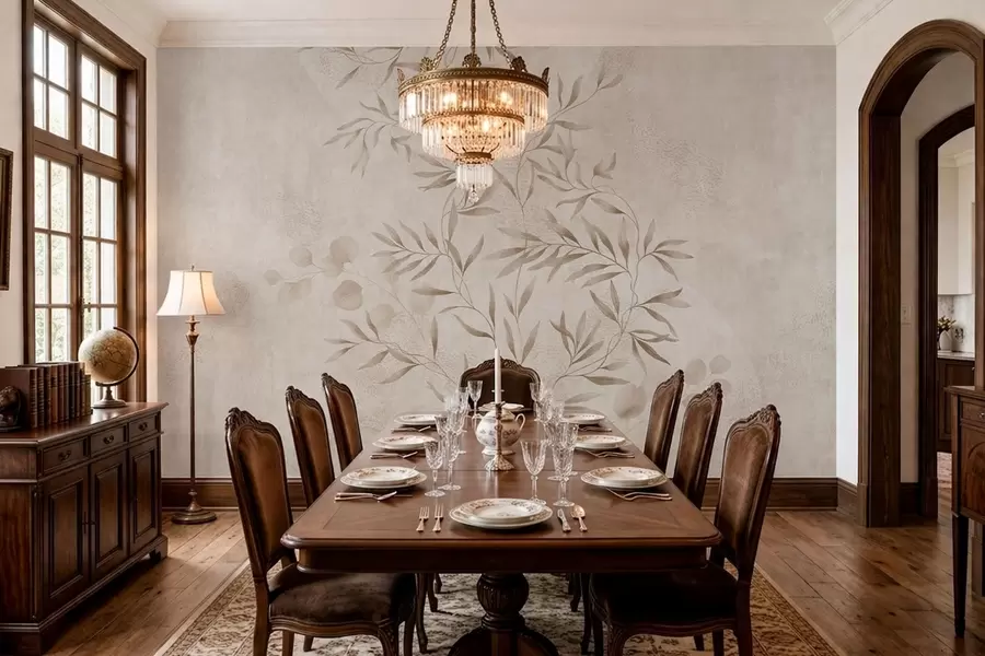 murais de parede Padrão botânico em tons de bege e castanho w05424v2