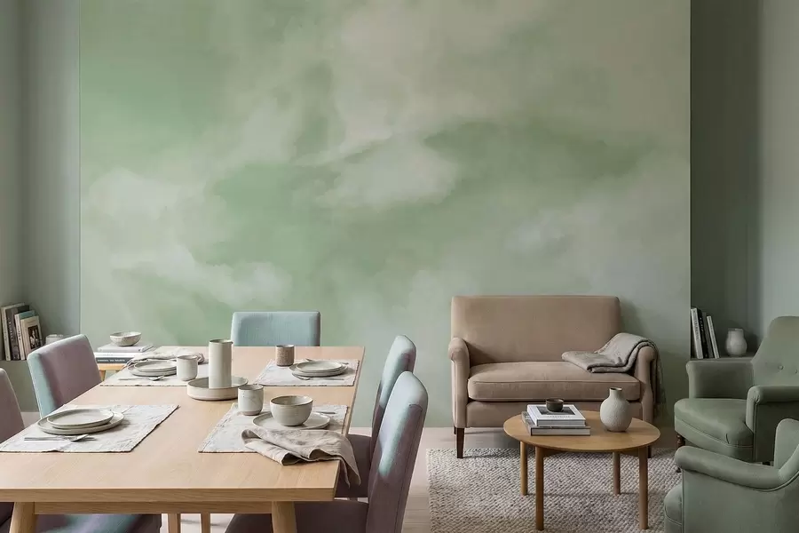 murais de parede Fundo difuso e suave em tons suaves de verde w05426v2