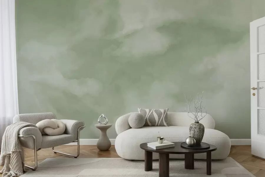 murais de parede Fundo difuso e suave em tons suaves de verde w05426v2