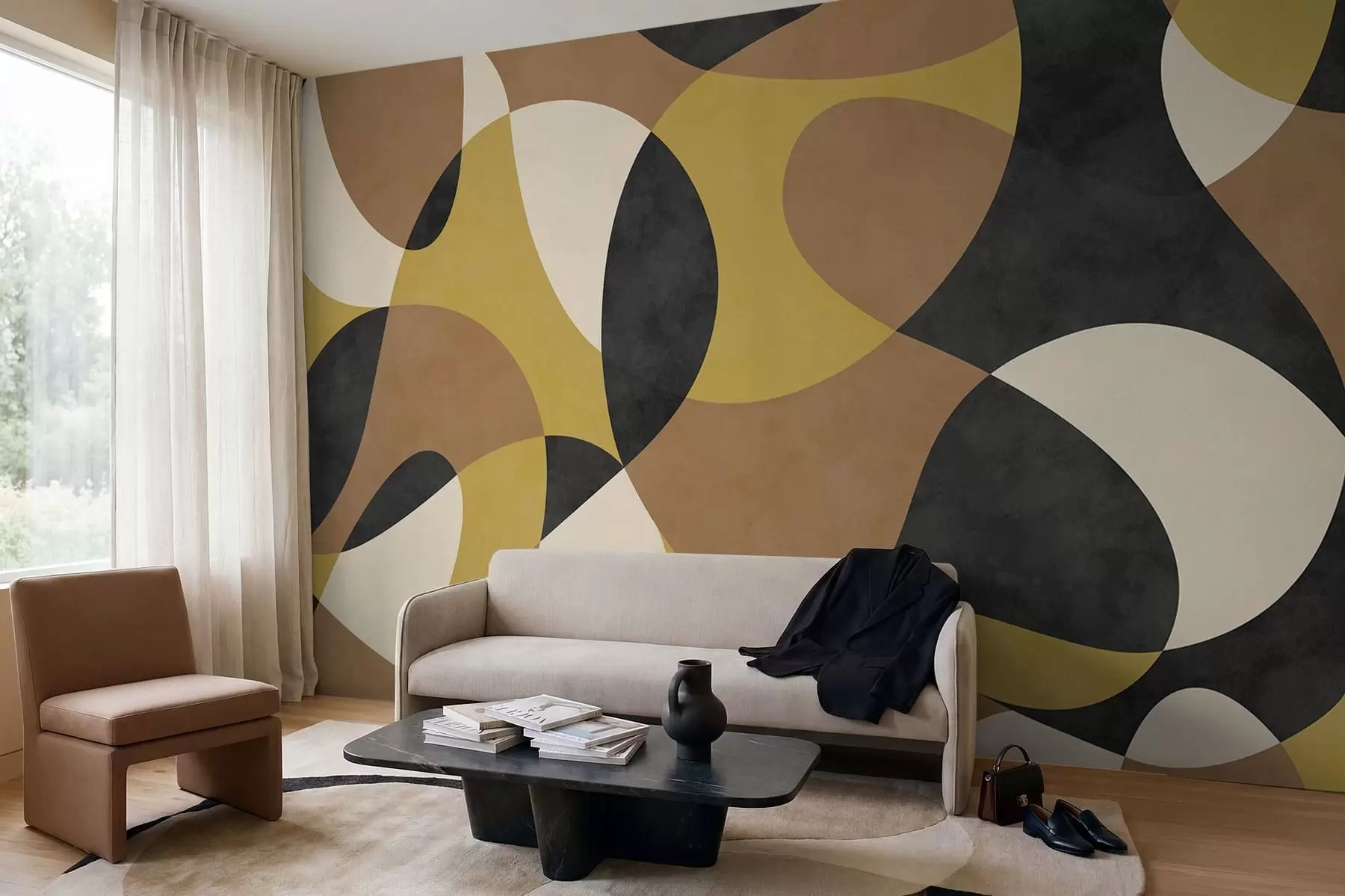murais de parede Padrão abstrato com formas fluidas e contraste w05149
