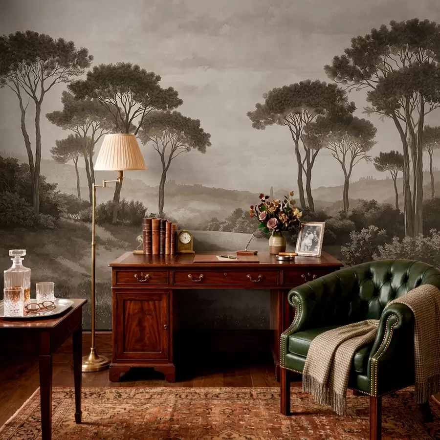 murais de parede Paisagem com árvores em tons sépia vintage w05122v2