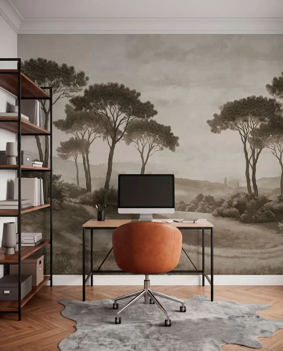 murais de parede Paisagem com árvores em tons sépia vintage w05122v2