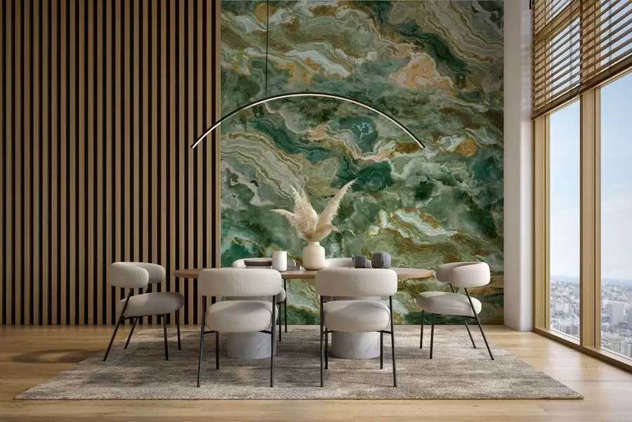 murais de parede Textura de ônix verde com veios fluidos em camadas w05429
