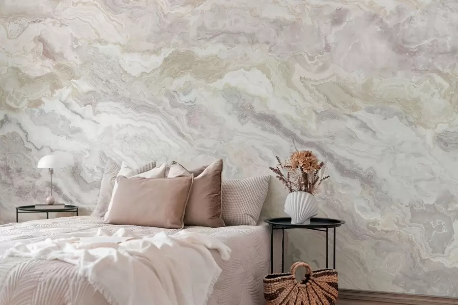 murais de parede Ônix claro com camadas fluidas em tons de bege e cinzento w05430