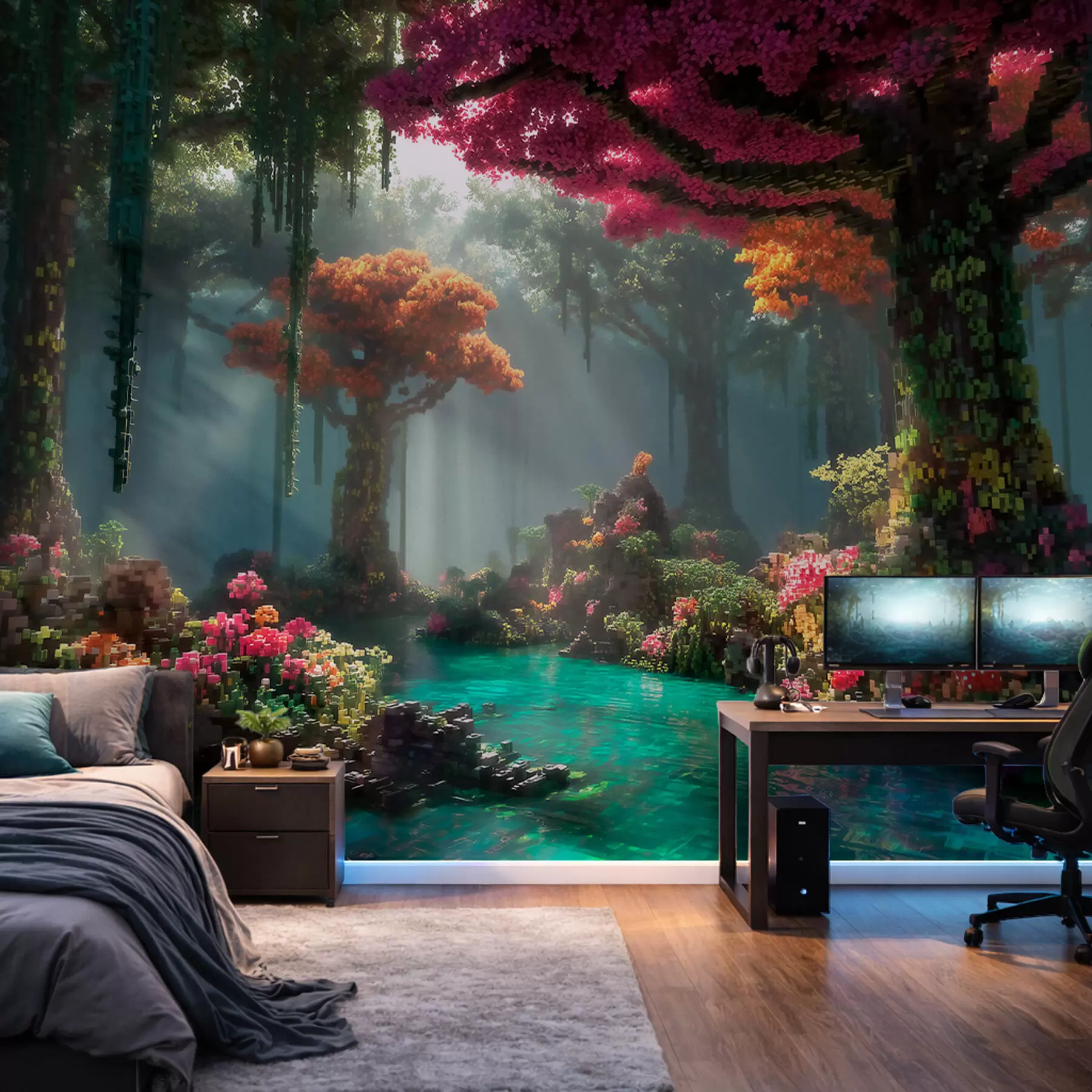 murais de parede Bosque encantado em estilo pixel inspirado em videojogos w09683