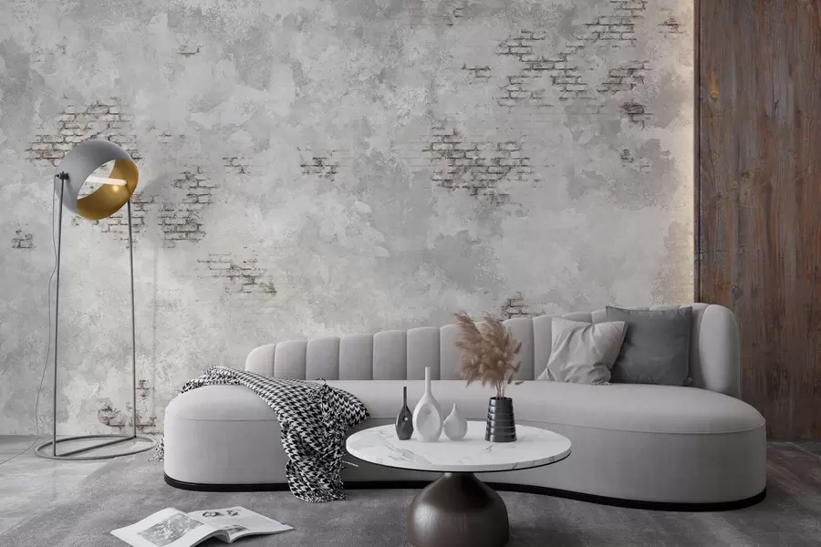 murais de parede Textura de reboco com aspecto envelhecido e fragmentos de tijolo à vista w05161