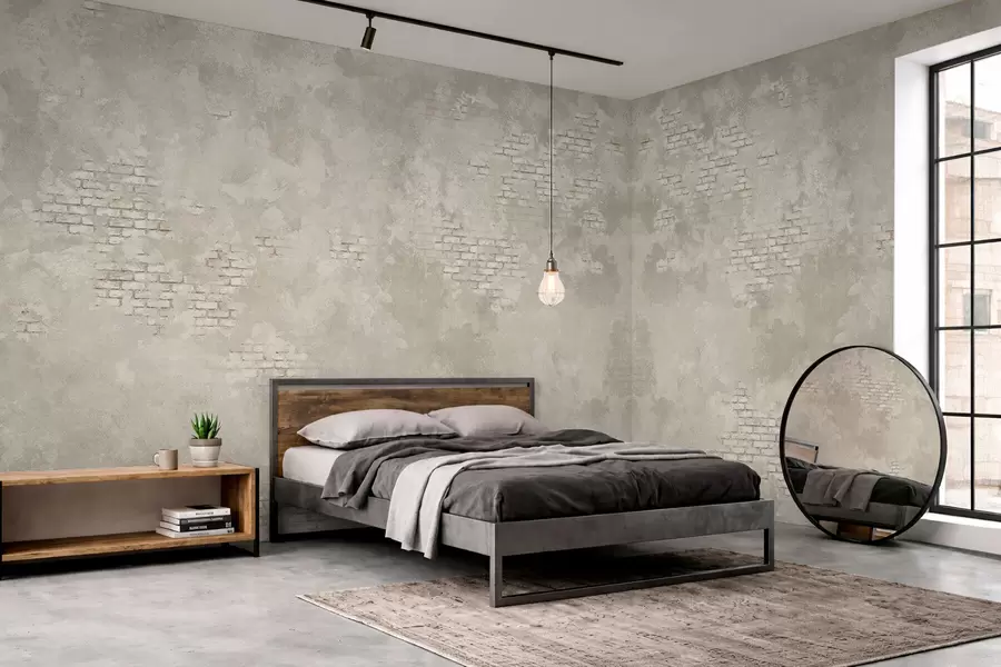 murais de parede Reboco leve de estilo grunge com trechos de tijolo à vista w05161v1