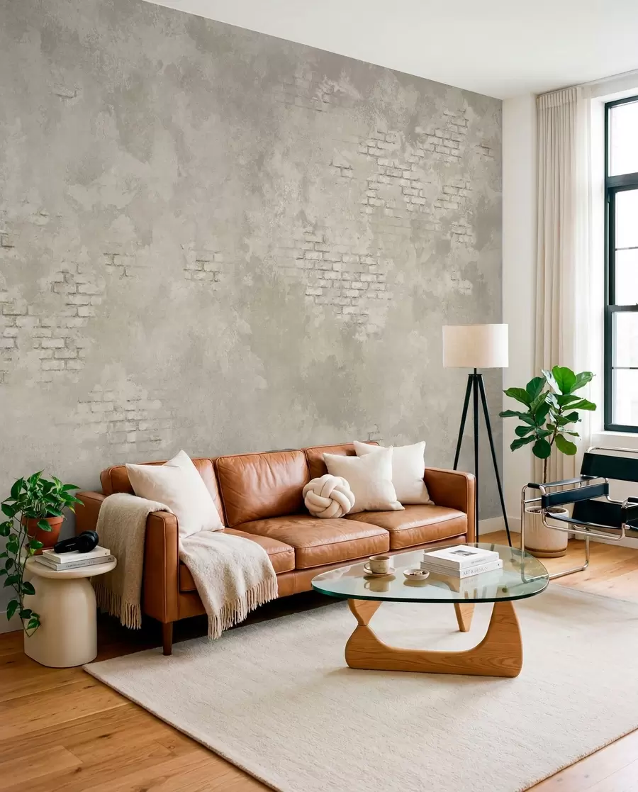 murais de parede Reboco leve de estilo grunge com trechos de tijolo à vista w05161v1