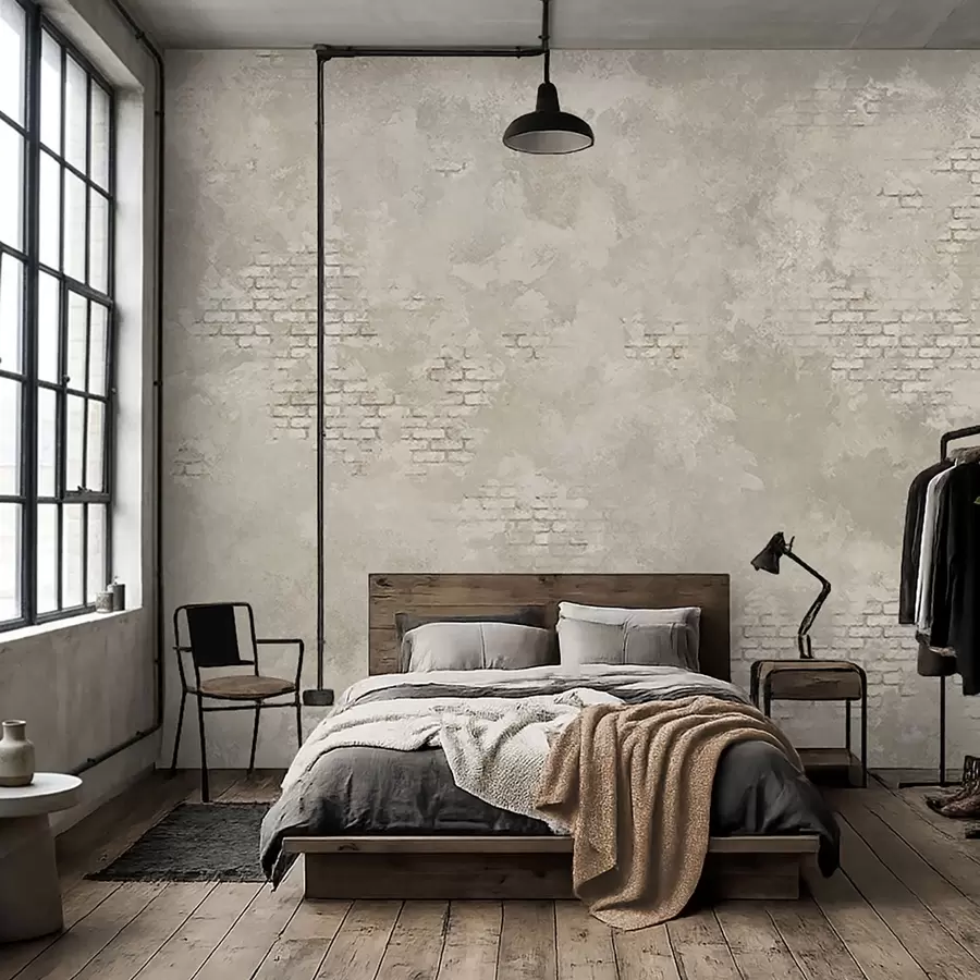 murais de parede Reboco leve de estilo grunge com trechos de tijolo à vista w05161v1
