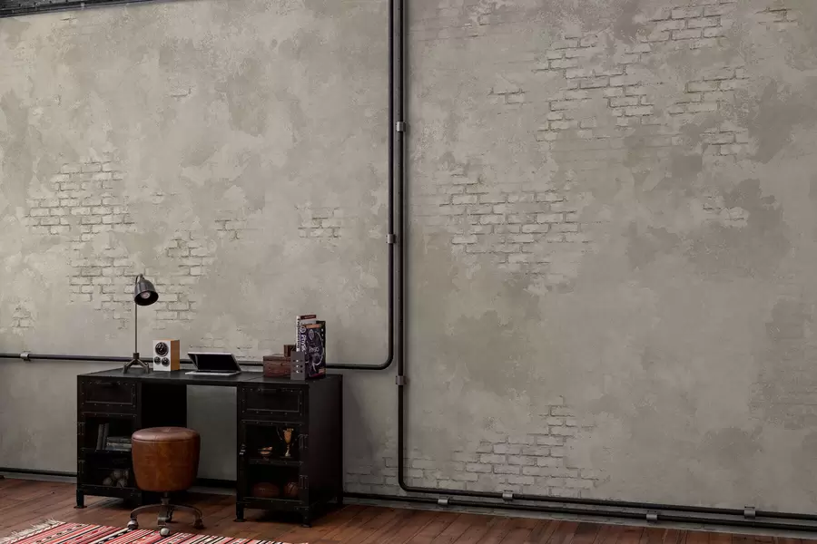 murais de parede Reboco leve de estilo grunge com trechos de tijolo à vista w05161v1