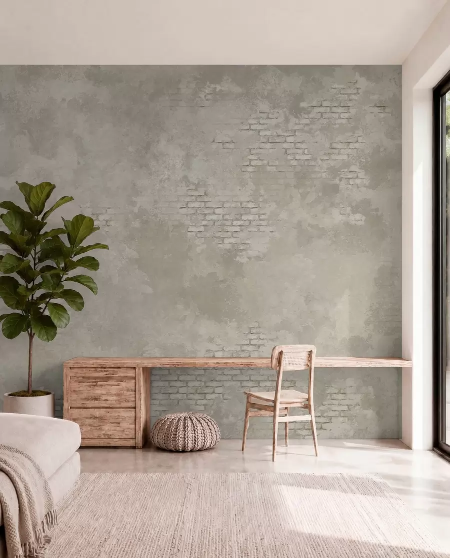 murais de parede Reboco leve de estilo grunge com trechos de tijolo à vista w05161v1