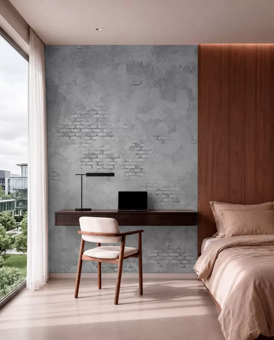 murais de parede Reboco cinzento estilo grunge com trechos de tijolo à vista w05161v2