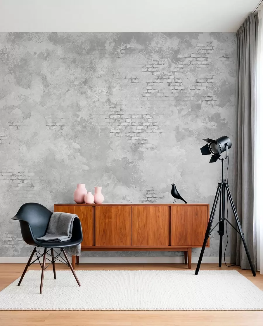 murais de parede Reboco cinzento estilo grunge com trechos de tijolo à vista w05161v2
