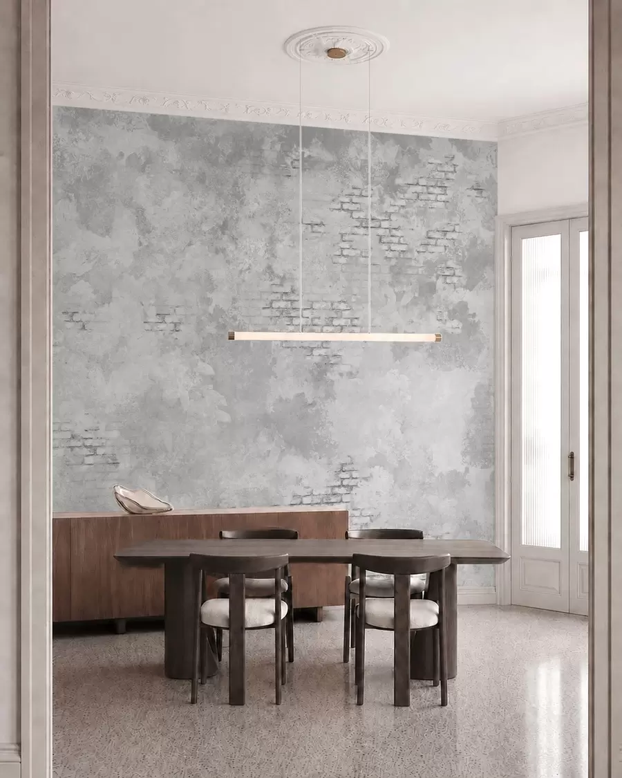 murais de parede Reboco cinzento estilo grunge com trechos de tijolo à vista w05161v2
