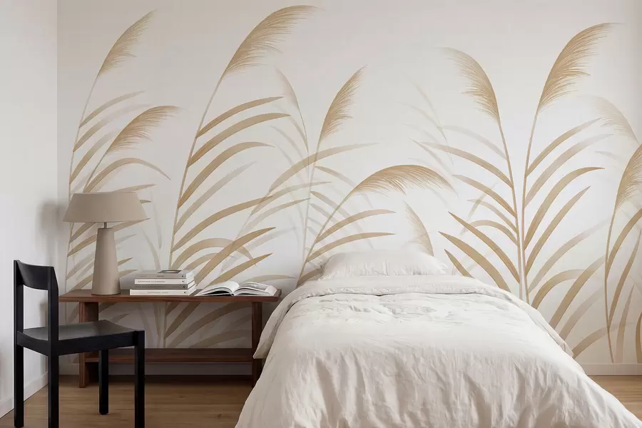 murais de parede Gramíneas minimalistas em tons de bege claro w05432v1
