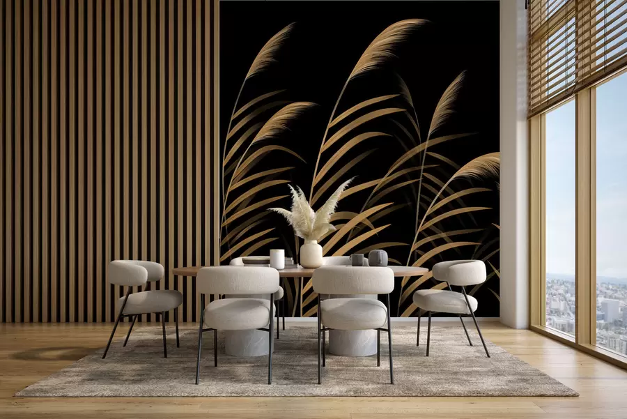 murais de parede Ervas minimalistas sobre fundo escuro, com elevado contraste w05432v3