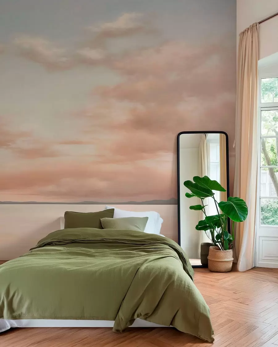 murais de parede Horizonte marítimo minimalista com nuvens em tons pastel w05516