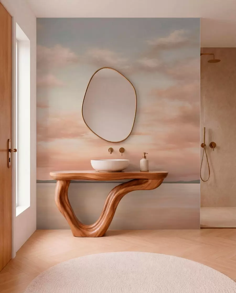 murais de parede Horizonte marítimo minimalista com nuvens em tons pastel w05516