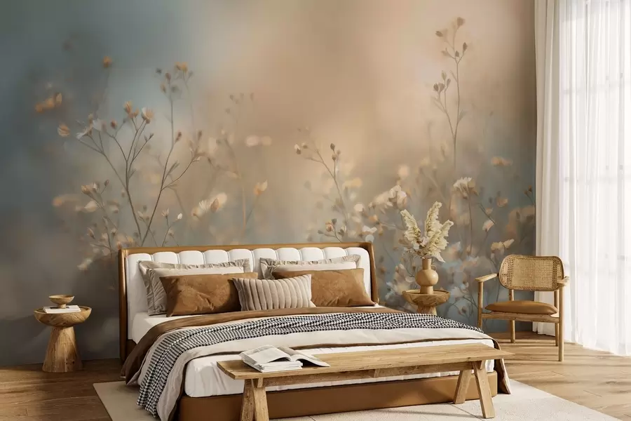 murais de parede ervas do campo com pequenas flores, com uma profundidade de campo reduzida w05386