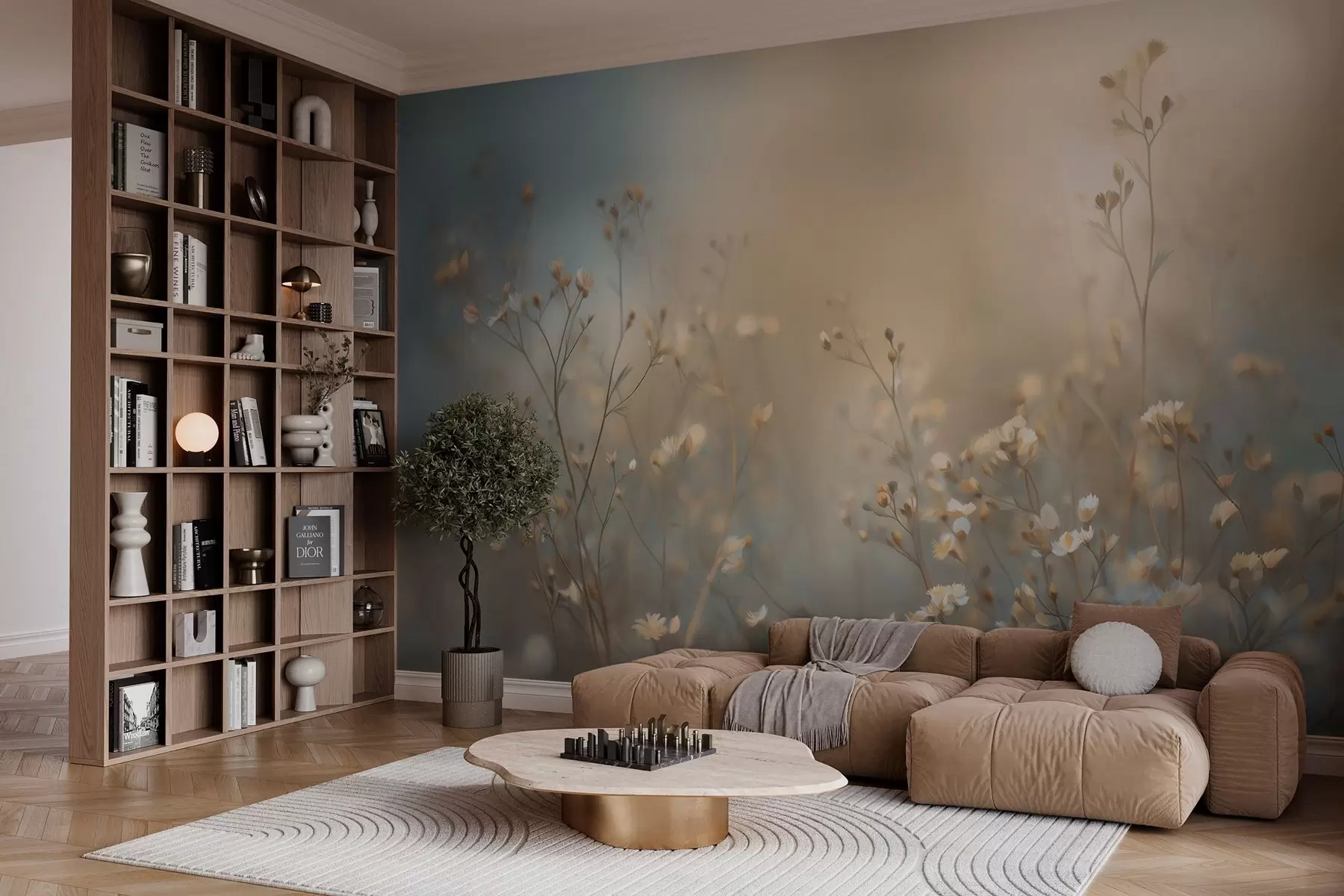 murais de parede ervas do campo com pequenas flores, com uma profundidade de campo reduzida w05386