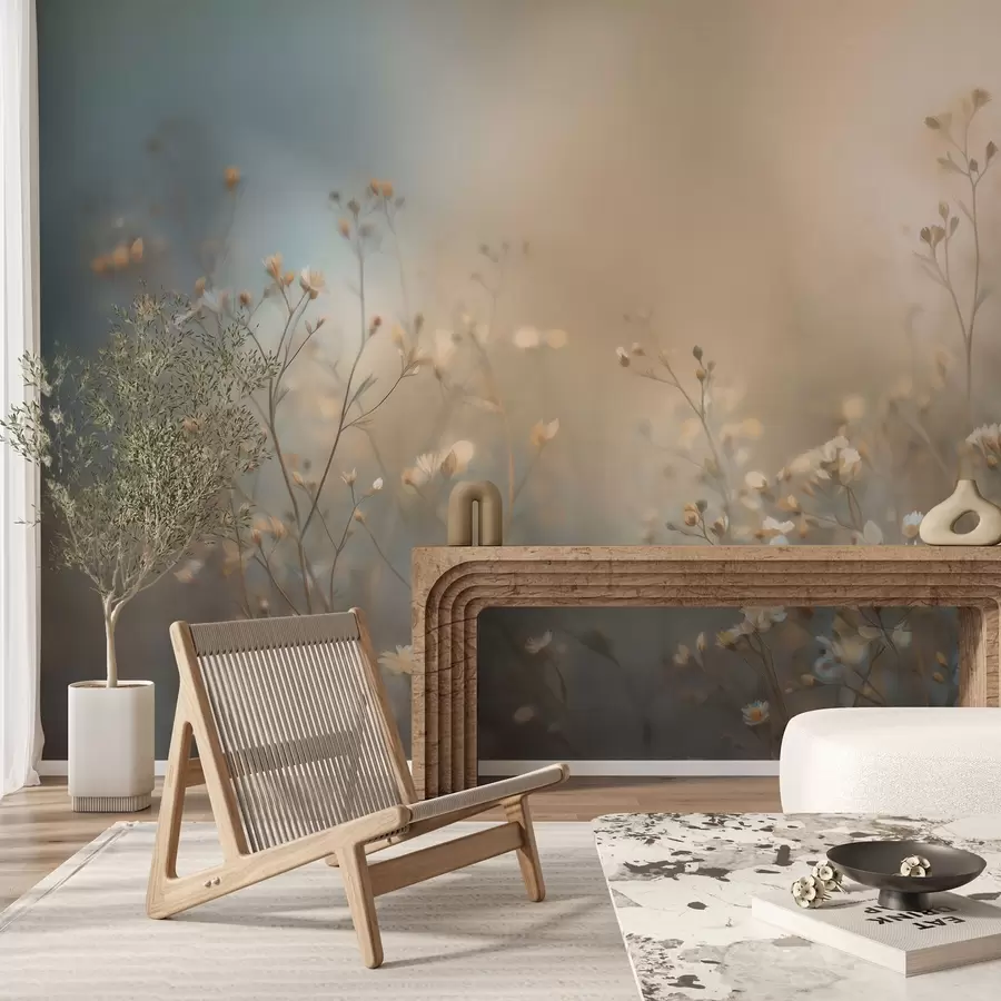 murais de parede ervas do campo com pequenas flores, com uma profundidade de campo reduzida w05386