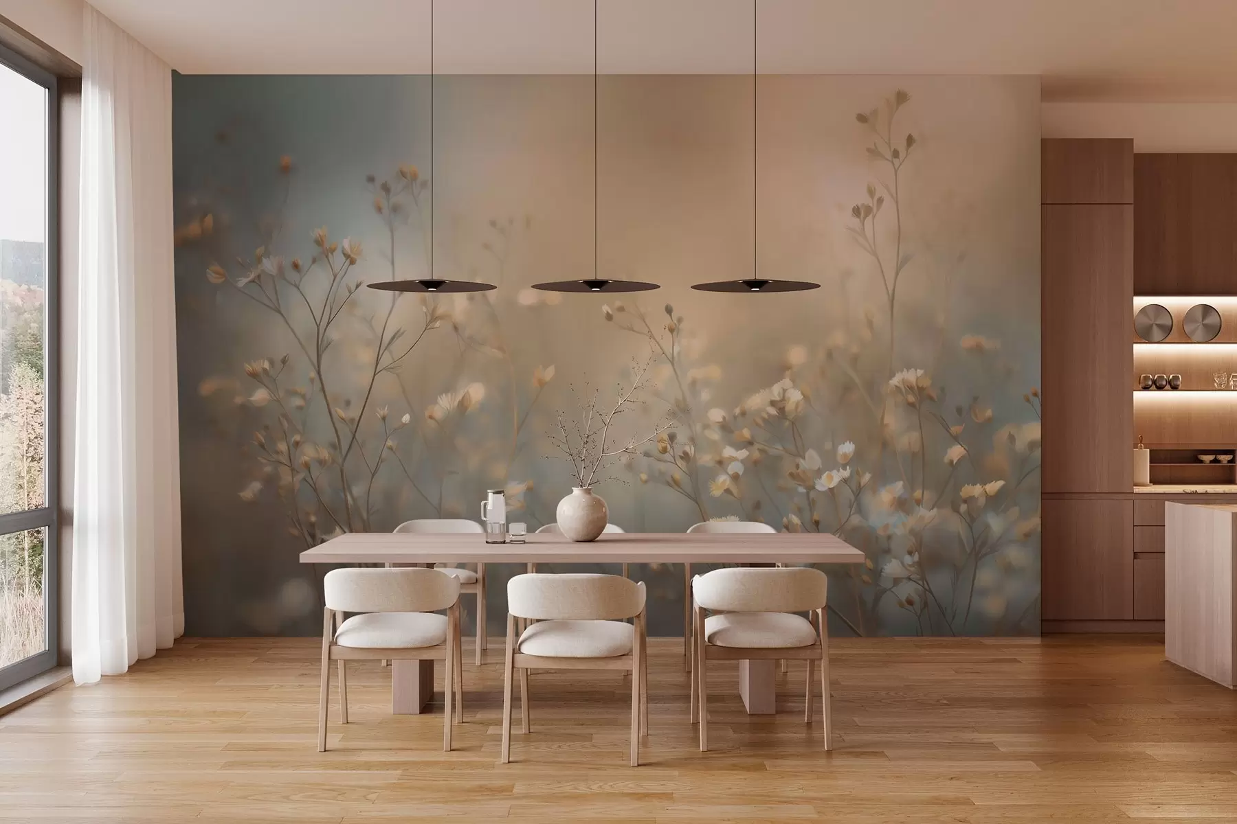 murais de parede ervas do campo com pequenas flores, com uma profundidade de campo reduzida w05386