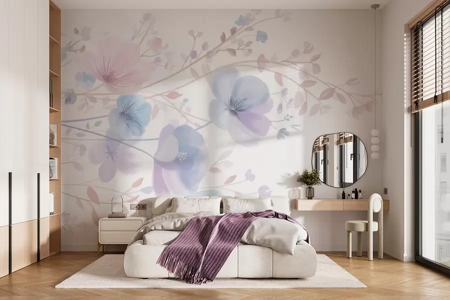 murais de parede delicadas flores silvestres sobre um fundo branco w05388